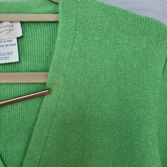 VTG Genny Maglia Cardigan Woman Small Green Wool Blend Heavy Knit Made in‎ Italy
